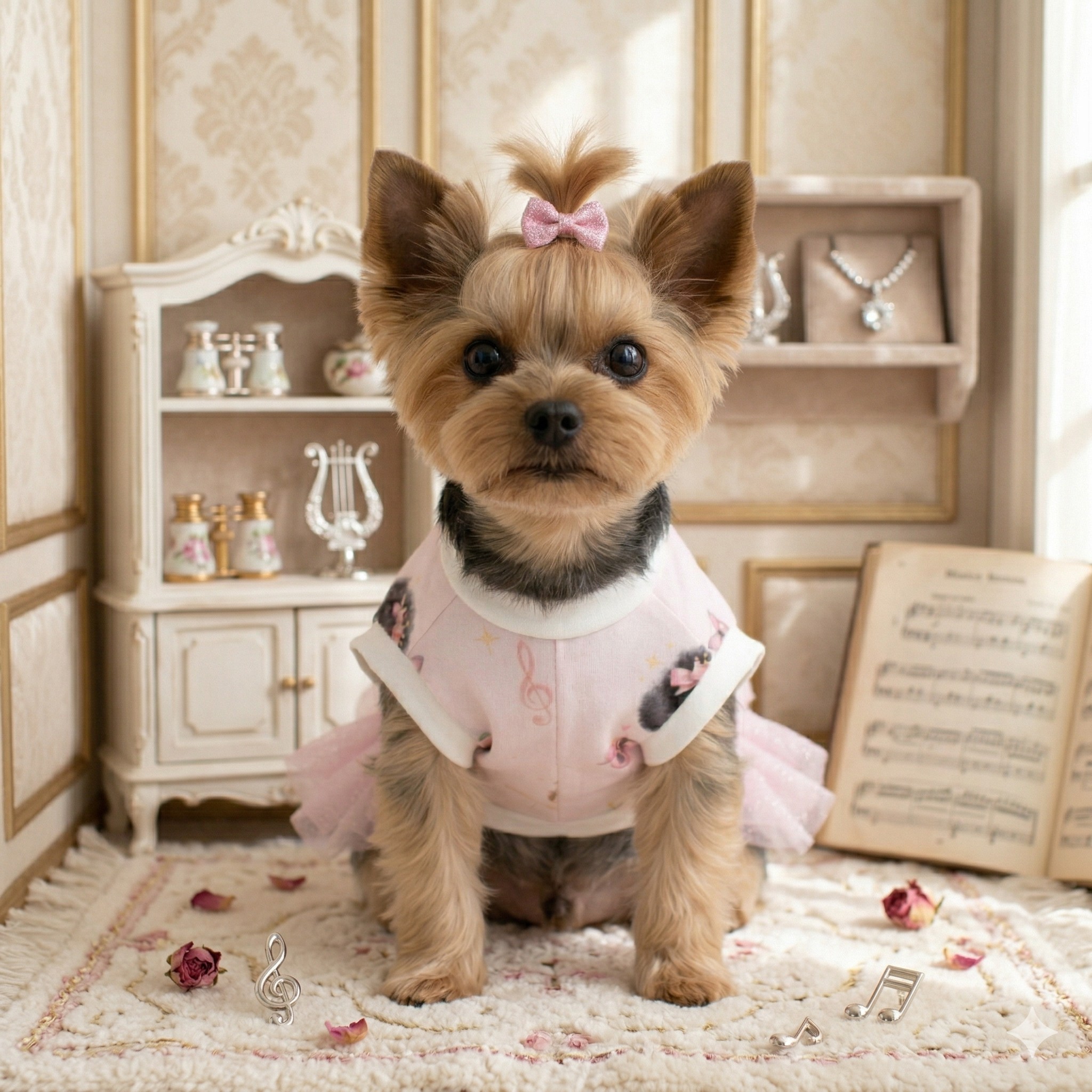 Dancer Rosy T-Shirt per Cani - Jersey Manopesca con Volant Tulle Glitter Ballerine